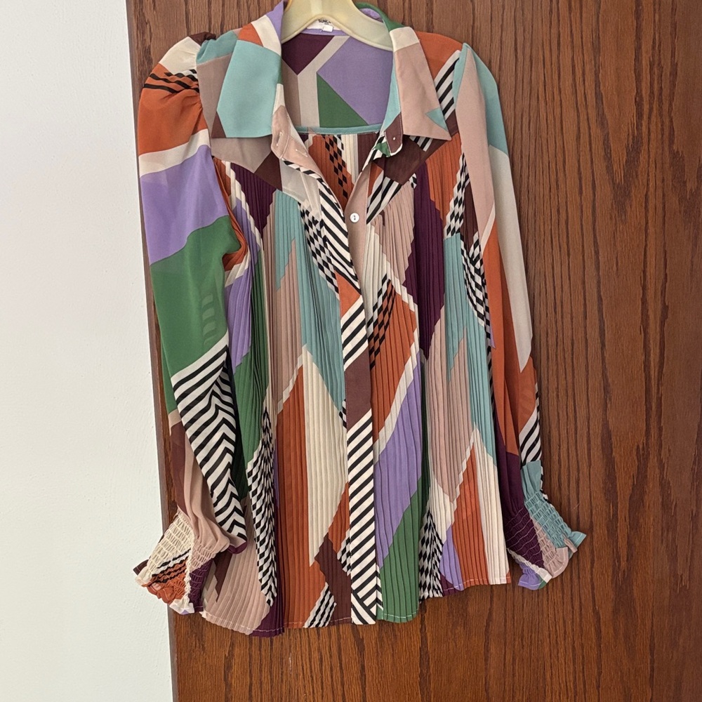 SUNCOO Multicolor Geometric Blouse